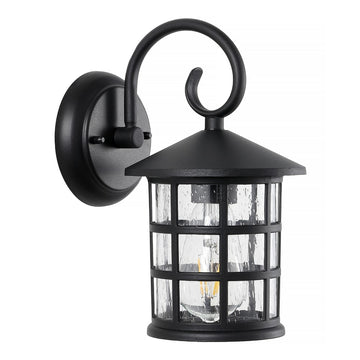 Cadiz 6" Iron/Seeded Glass Cottage Rustic Scrolled Lantern LED Outdoor Lantern - JONATHAN Y